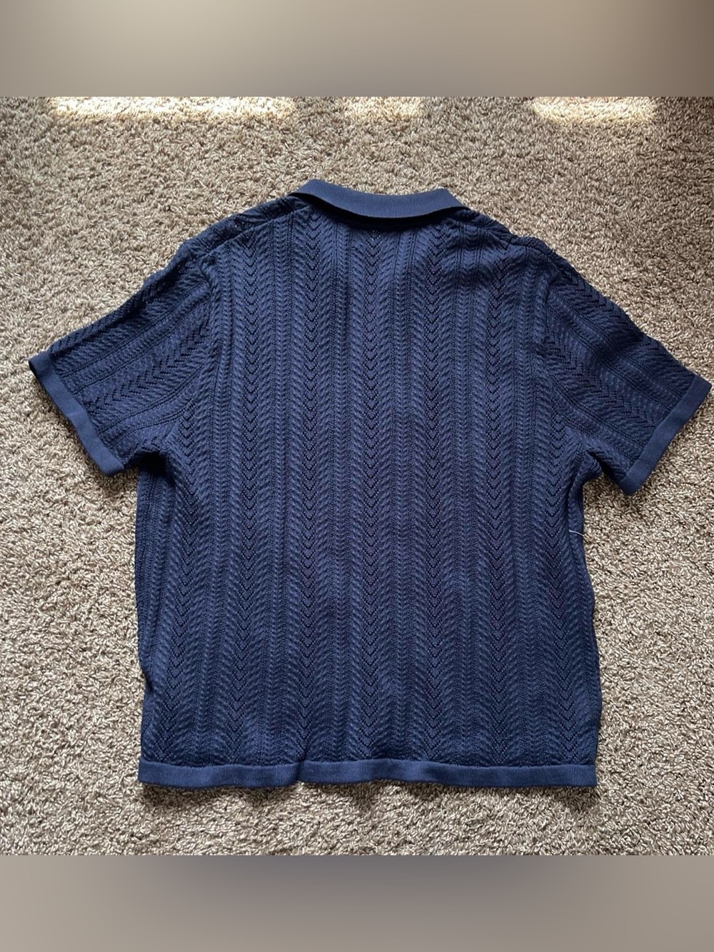 H&M Men’s Navy Short-Sleeve Button-Front Knit Shirt - Picture 2 of 3
